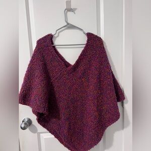 Purple, orange, and blue knit poncho